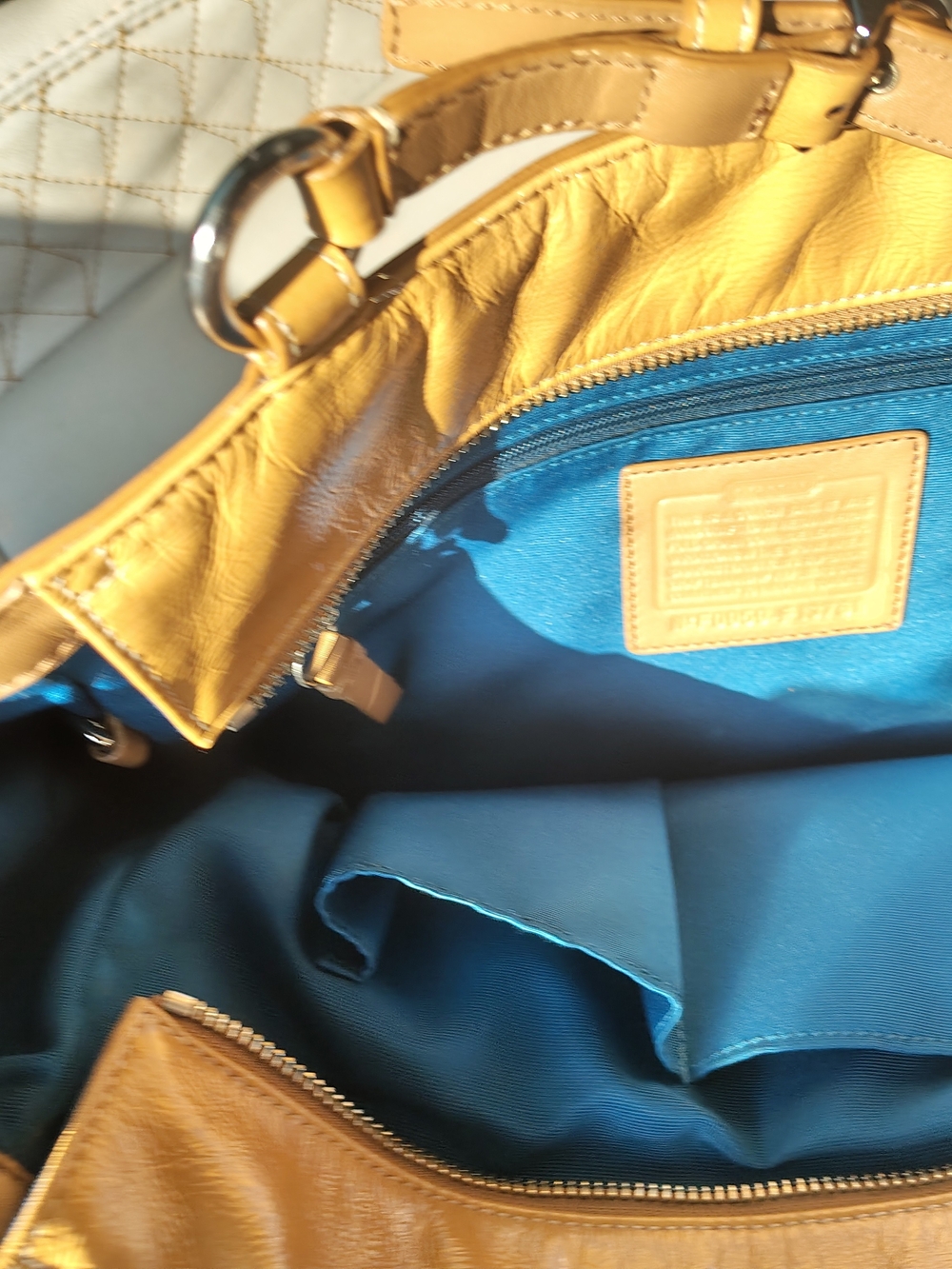 Coach Yellow Leather Shoulder Bag with Teal Interior